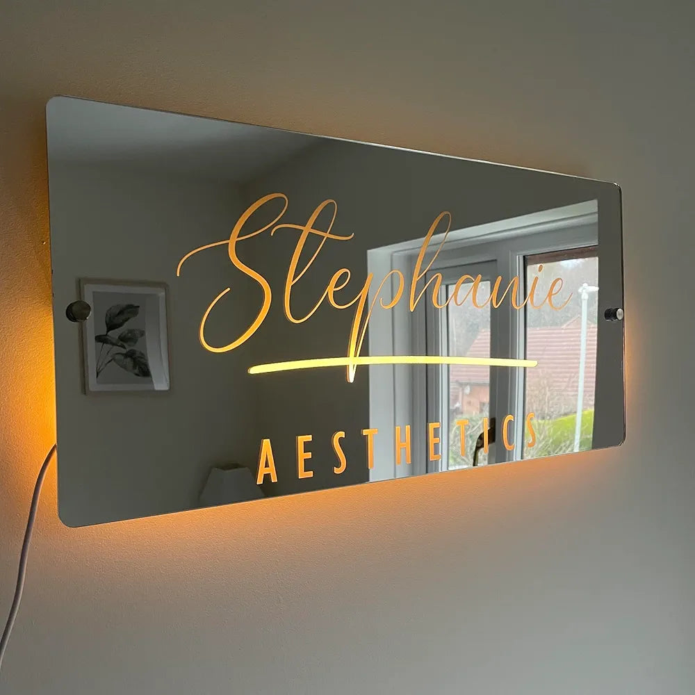 Personalised Salon Mirror Sign | Light-Up Business Sign | Hairdresser Nails Decor