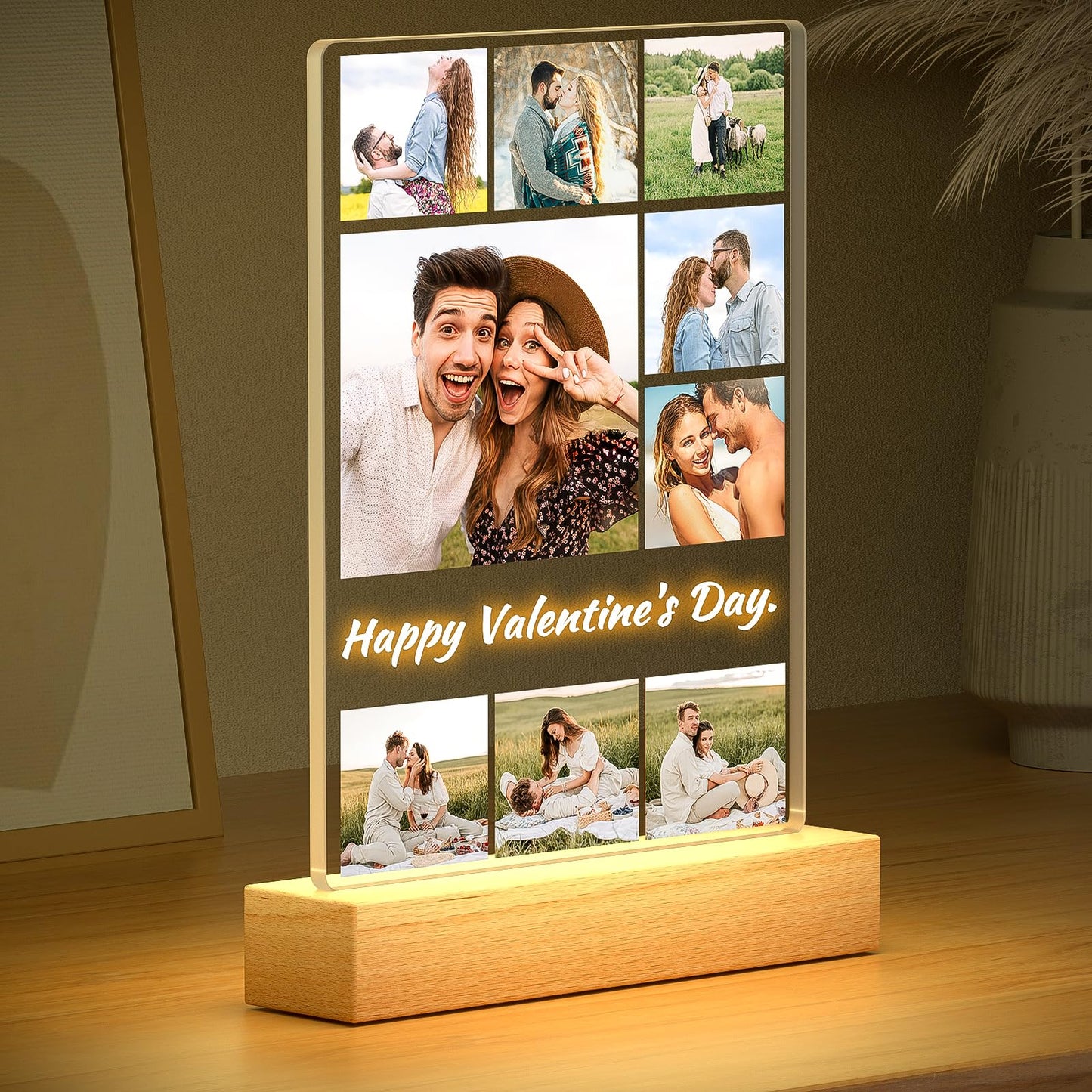 Personalised Anniversary Couples Gifts for Women and Men, Personalised Photo Frame with Photo, Customised Picture Frame with Night Light, Personalised Christmas Birthday Gifts for Her and Him