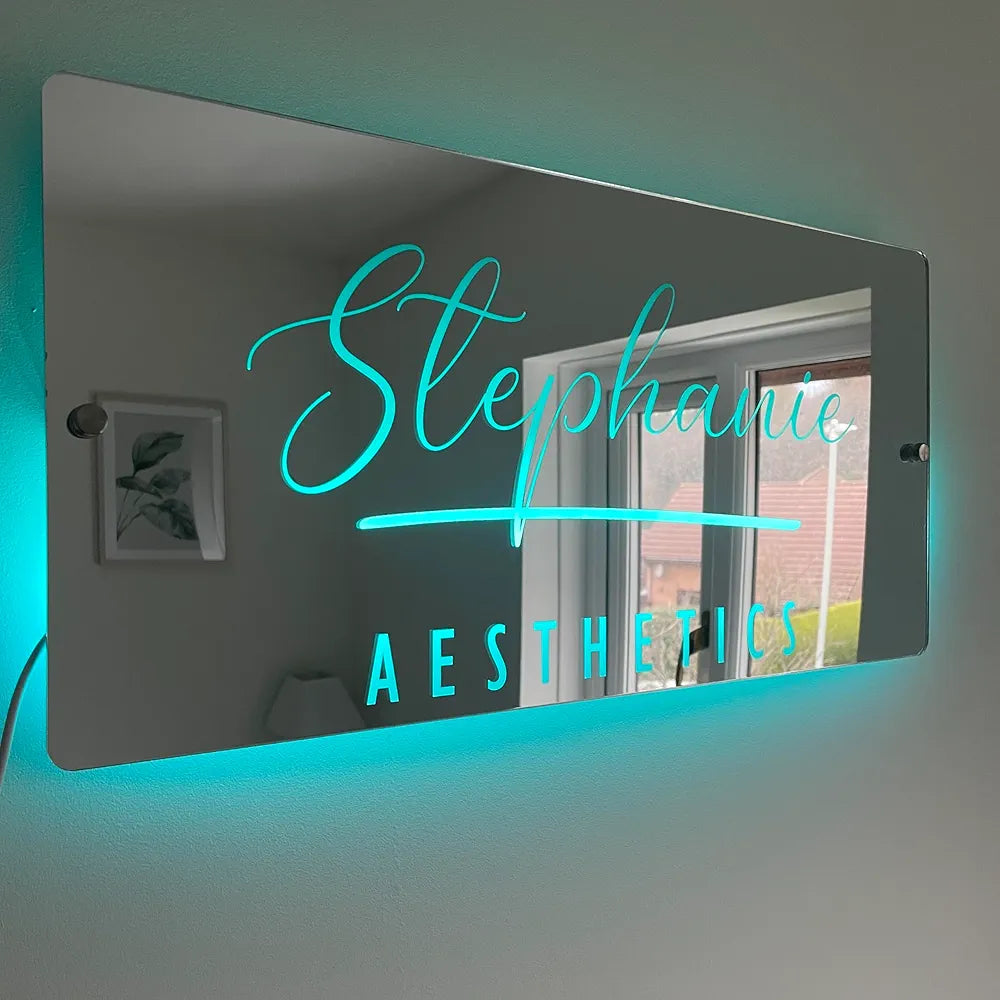 Personalised Salon Mirror Sign | Light-Up Business Sign | Hairdresser Nails Decor