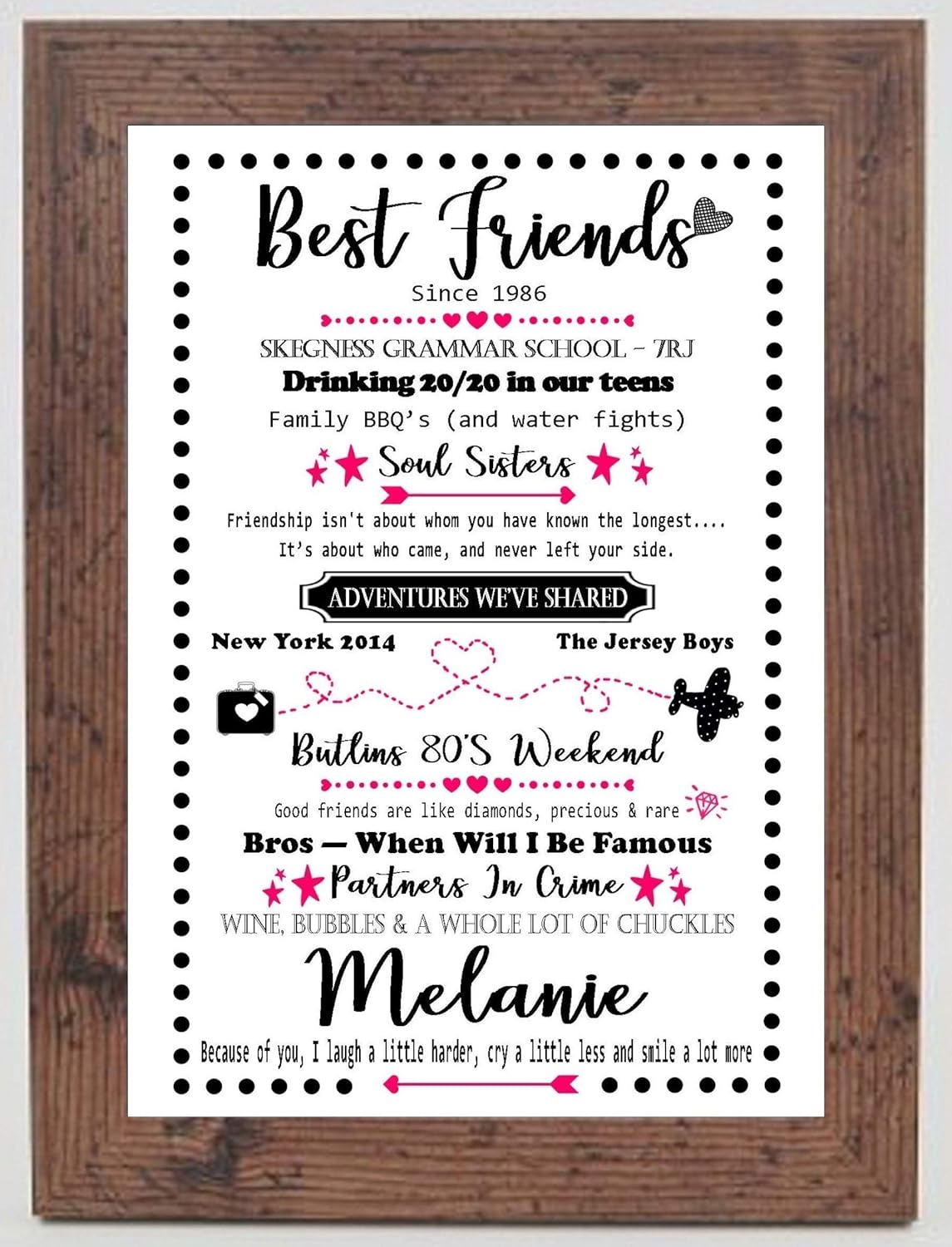 A Personalised A4 BEST FRIENDS BORDER Print - A Custom Made Gift To Celebrate Your Special Friendship - Memories Keepsake - SOLD AS PRINT ONLY OR A CHOICE OF FRAMES