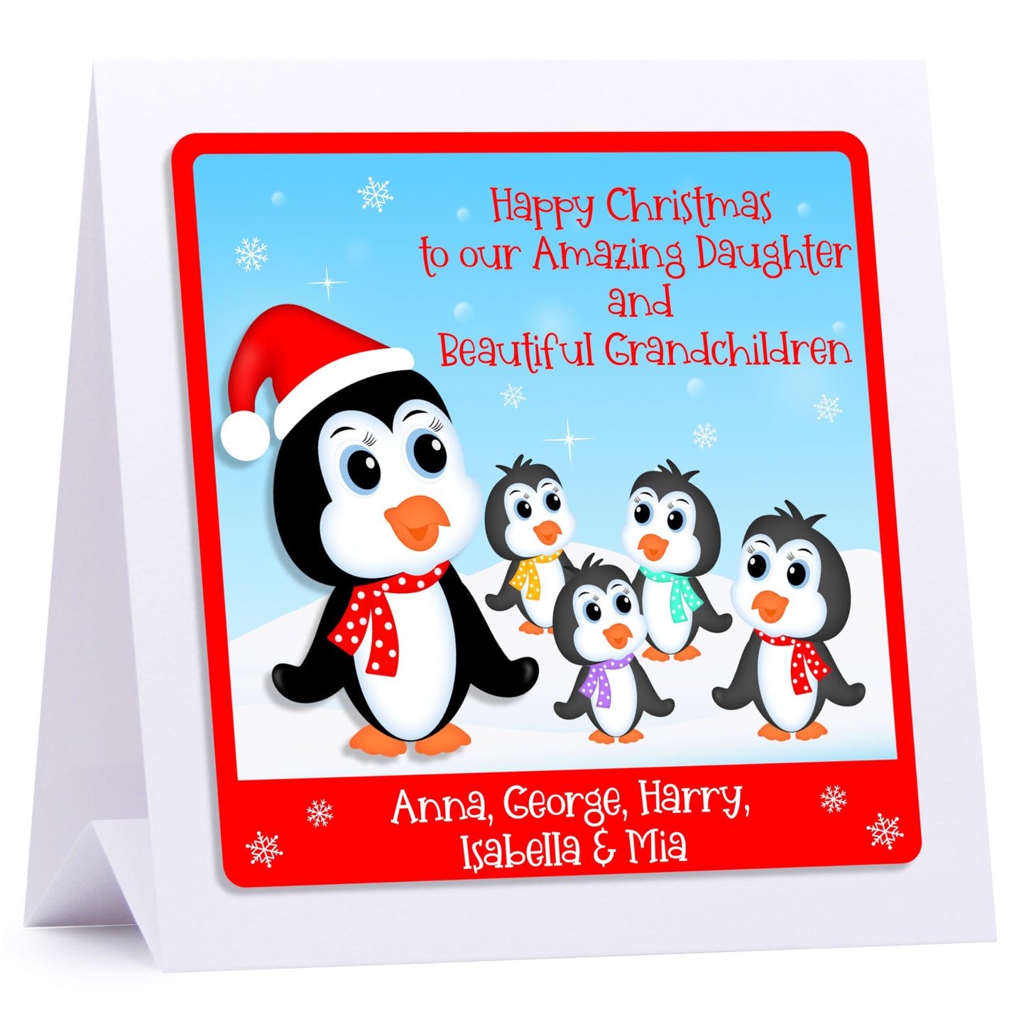 Personalised Christmas Card Family Christmas Card Snowmen - Embellished With Glittering Crystals From Swarovski Family or Couple 1-12 names