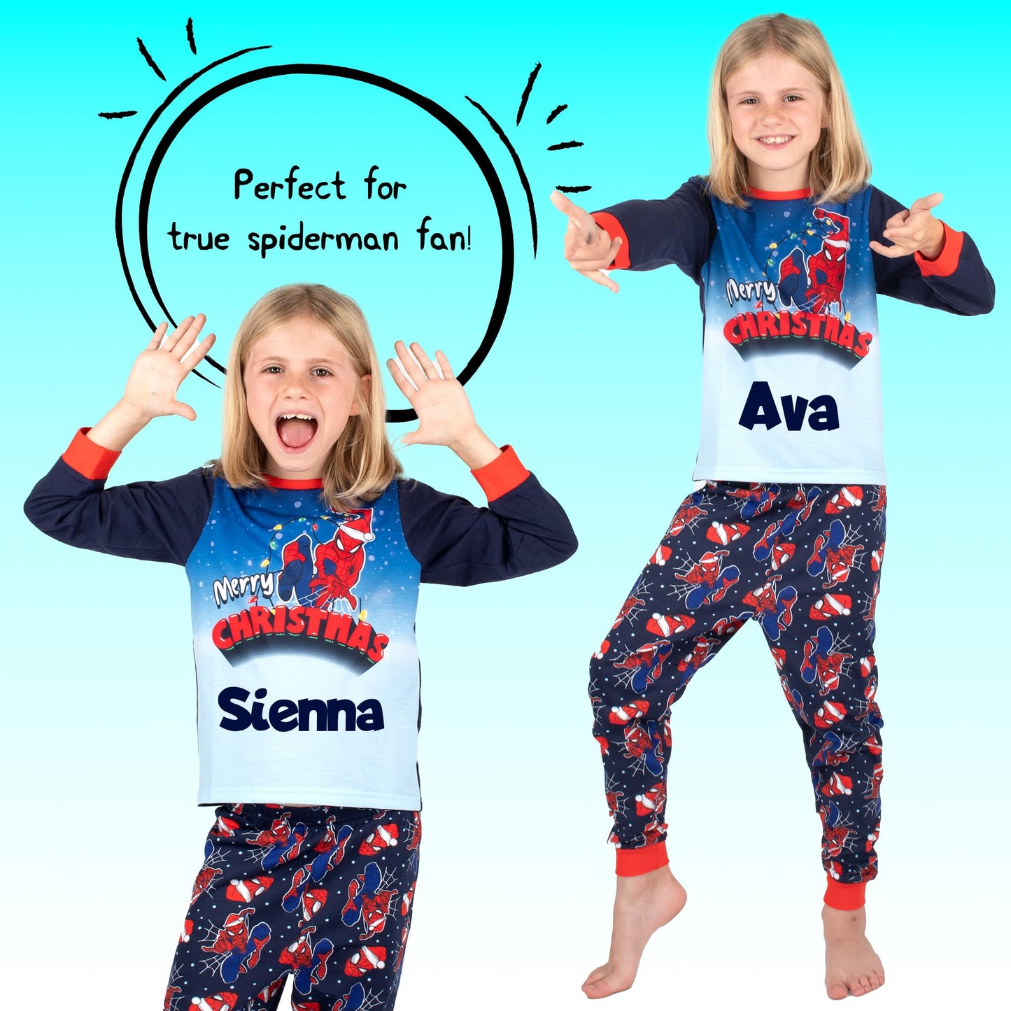 Marvel Spiderman Christmas Personalised Pyjama for Kids Long Sleeve Winter Pyjama Soft and Comfortable Gift for Boys PJ Set