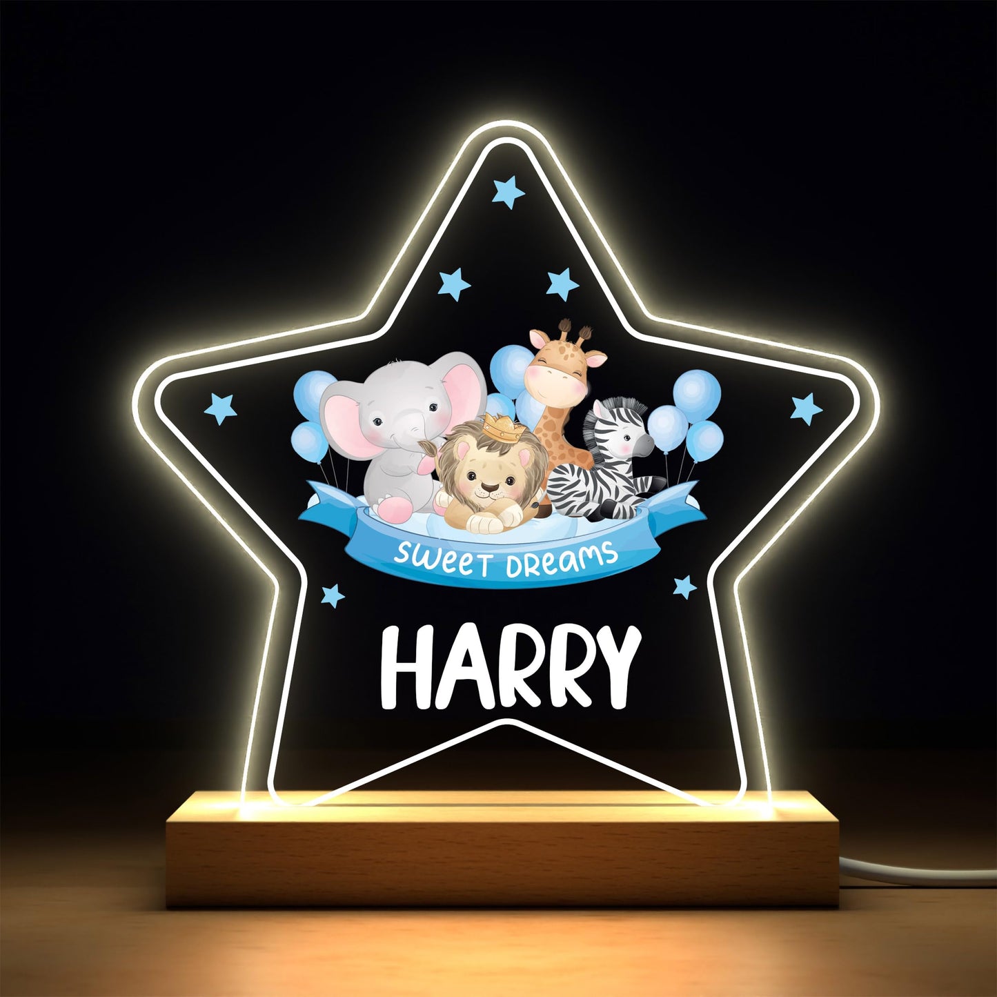 Baby Boy Christening Gifts, Personalised Christening Gifts For Boy Son Grandson, Jungle Safari Animal LED Night Light With Childs Name