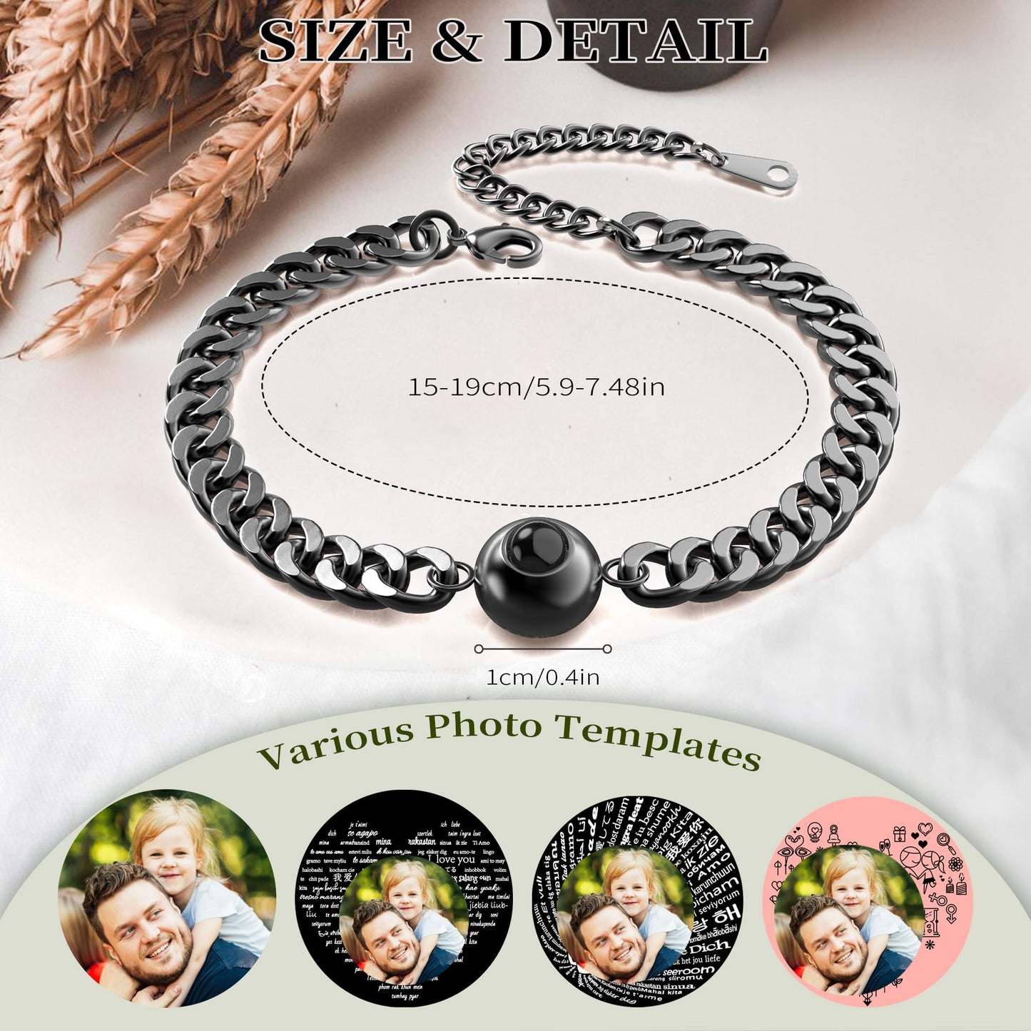 Photo Bracelet Personalised Projection Bracelets with Picture inside Birthday Anniversary Memorial Gifts for Girlfriend Women Her Best Friend