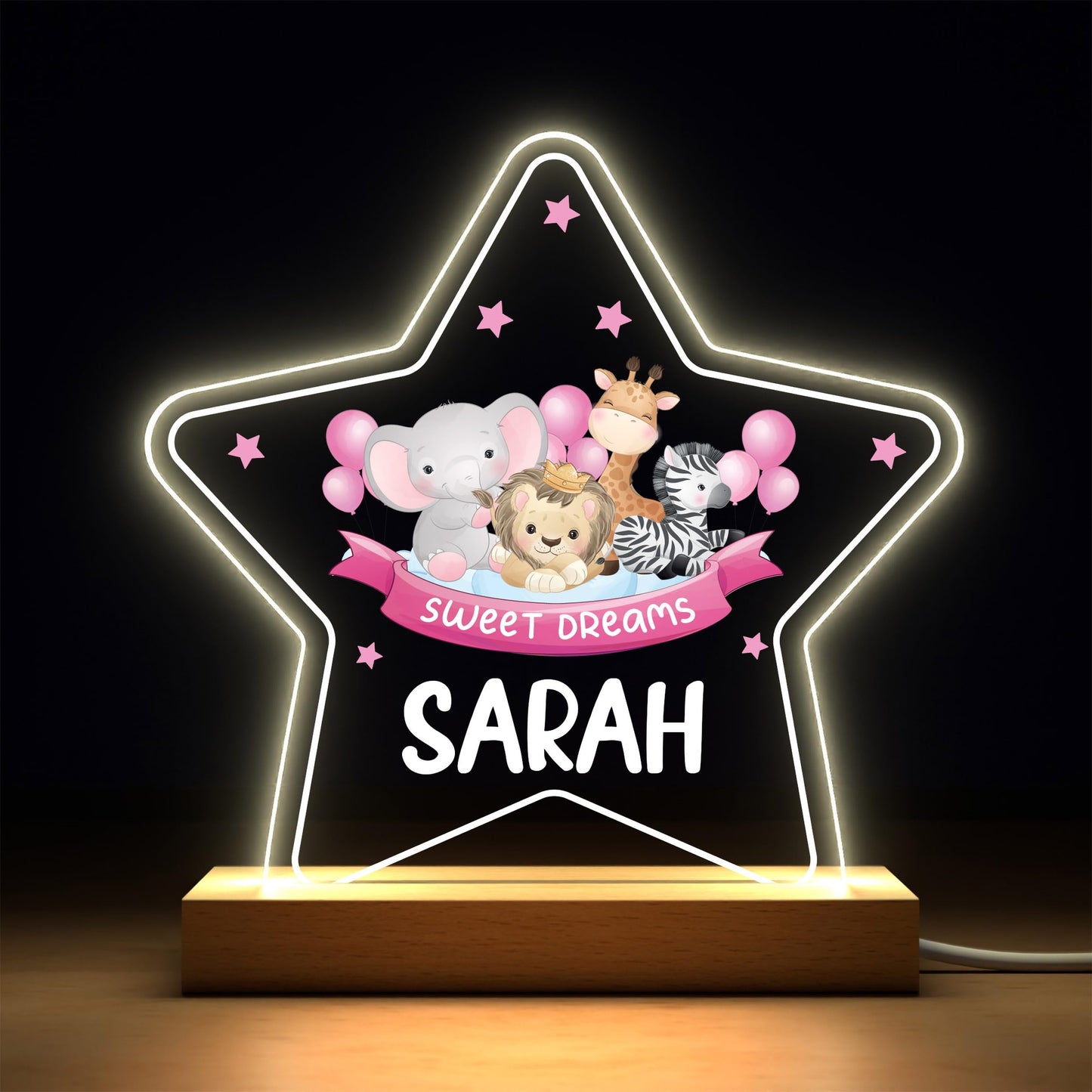 Baby Boy Christening Gifts, Personalised Christening Gifts For Boy Son Grandson, Jungle Safari Animal LED Night Light With Childs Name