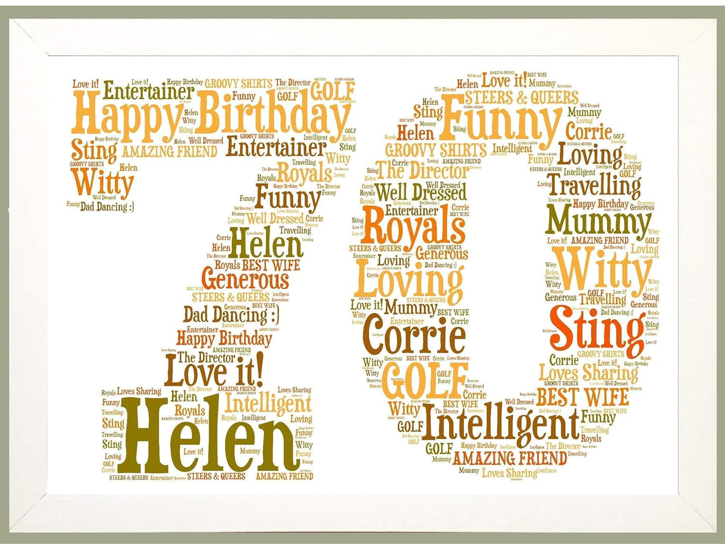 Personalised 16th 21st 30th 40th 50th 60th 70th 80th Framed Birthday A4 Print Gift Keepsake, Any age - Sold as an A4 print on High Quality Card in a choice of frames - Colours of the woodland