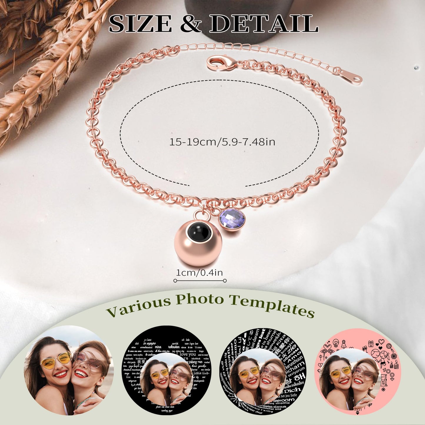 Photo Bracelet Personalised Projection Bracelets with Picture inside Birthday Anniversary Memorial Gifts for Girlfriend Women Her Best Friend