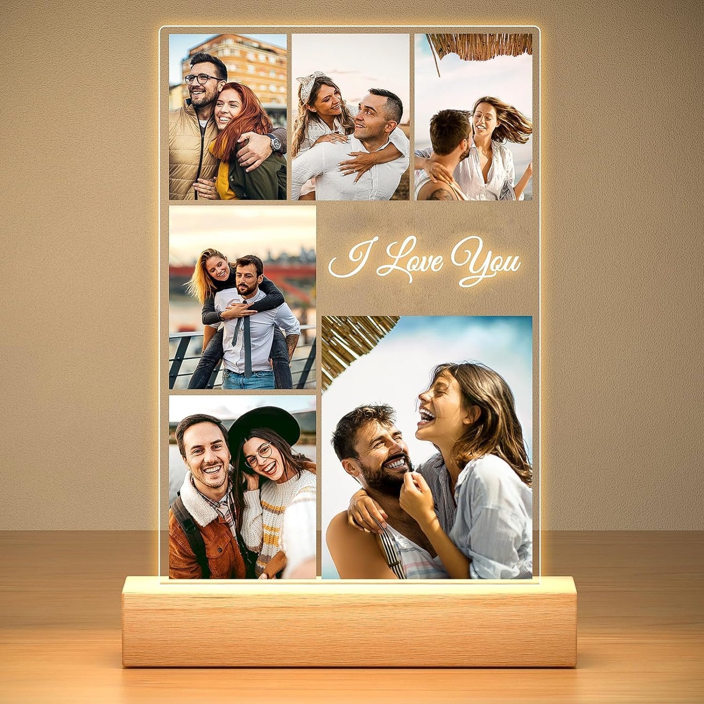 Personalised Anniversary Couples Gifts for Women and Men, Personalised Photo Frame with Photo, Customised Picture Frame with Night Light, Personalised Christmas Birthday Gifts for Her and Him