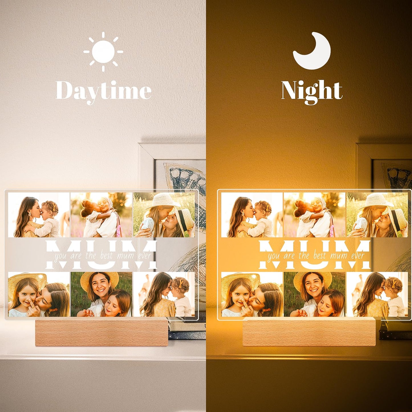 Personalised Anniversary Birthday Gifts for Women & Men, Custom Photo Frame with Night Light, Personalized Acrylic Plaque with Photos, Personalised Christmas Couples Gifts for Him & Her