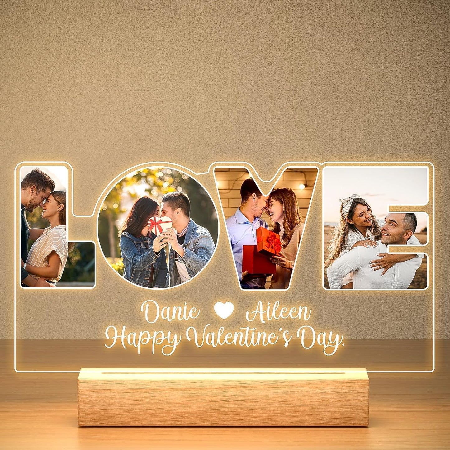 Personalised Anniversary Couples Gifts for Women and Men, Personalised Photo Frame with Photo, Customised Picture Frame with Night Light, Personalised Christmas Birthday Gifts for Her and Him