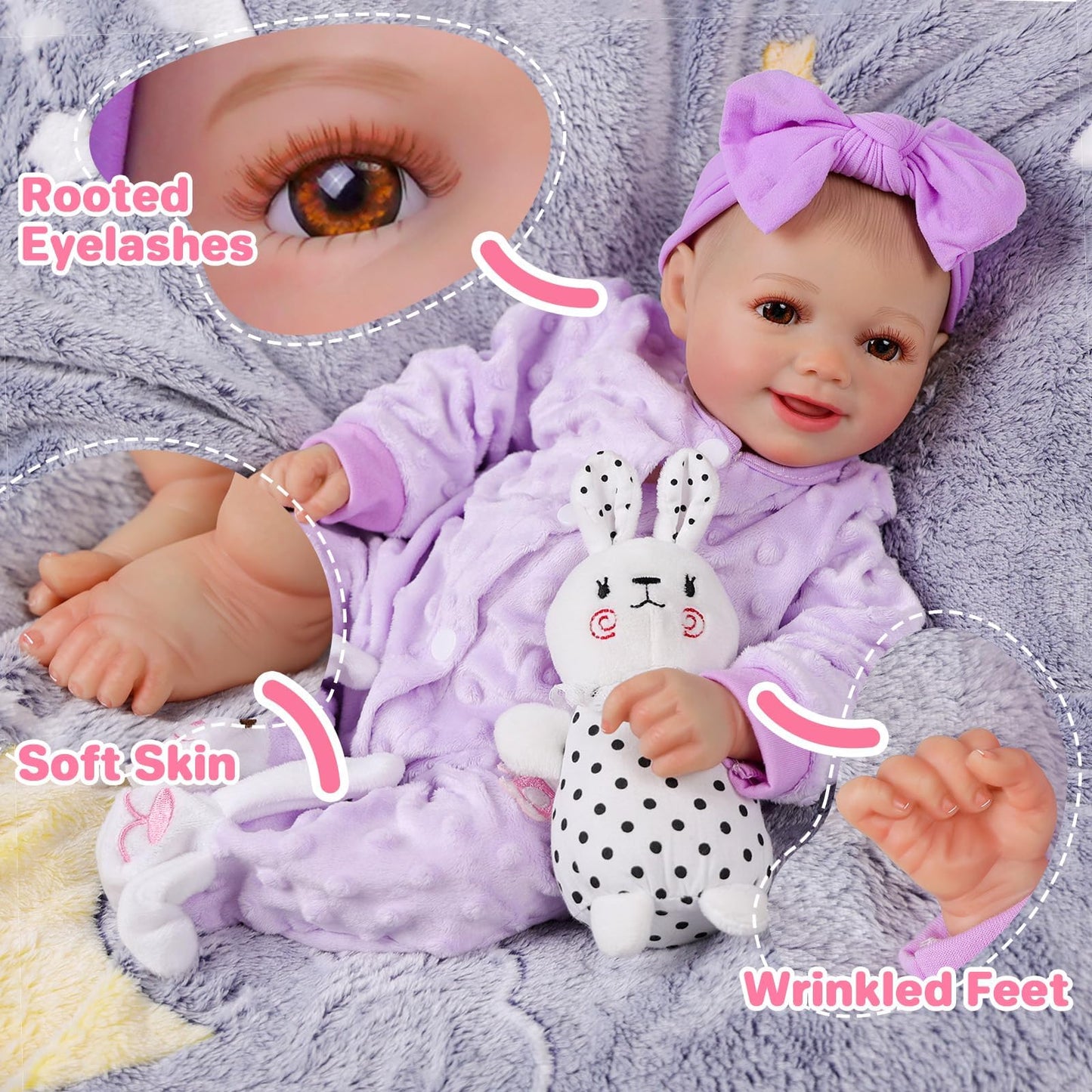 BABESIDE Reborn-Baby Doll Sunny 17 inch Realistic Newborn Dolls Girls Lifelike Baby Doll Soft Cloth Body Reborn Toddler Dolls Real Life Baby Dolls that Look Real Open Eyes