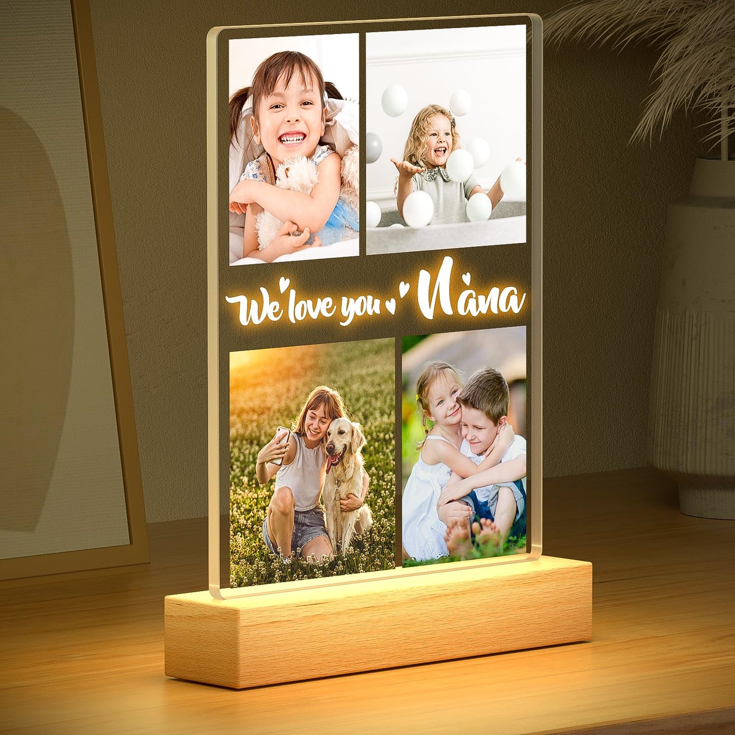 Personalised Anniversary Couples Gifts for Women and Men, Personalised Photo Frame with Photo, Customised Picture Frame with Night Light, Personalised Christmas Birthday Gifts for Her and Him