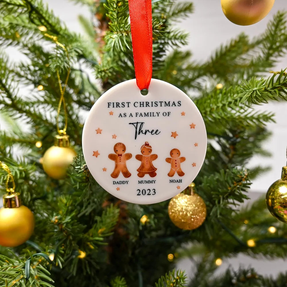 Personalised First Christmas as a Family of Three Ceramic Bauble with Gift Box - Custom Family Of 3 Xmas Ornament, New Baby Gift, New Parents Keepsake, Baby's 1st Christmas Tree Decoration 2024