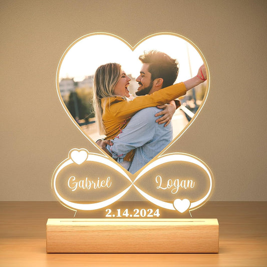 Personalised Anniversary Couples Gifts for Women and Men, Personalised Photo Frame with Photo, Customised Picture Frame with Night Light, Personalised Christmas Birthday Gifts for Her and Him