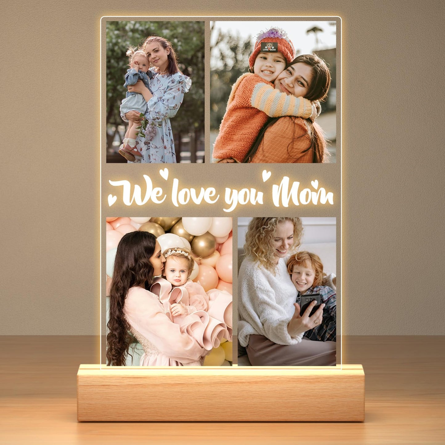 Personalised Anniversary Birthday Gifts for Women & Men, Custom Photo Frame with Night Light, Personalized Acrylic Plaque with Photos, Personalised Christmas Couples Gifts for Him & Her