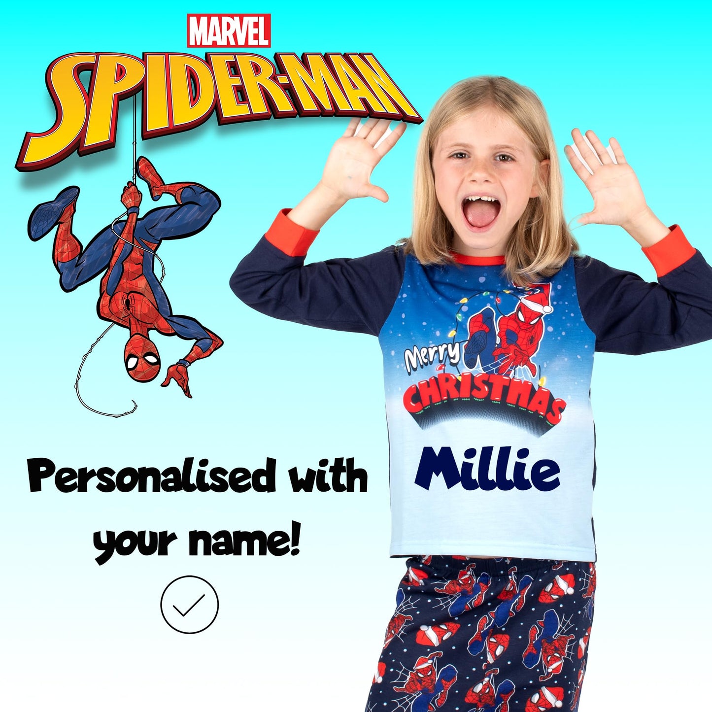 Marvel Spiderman Christmas Personalised Pyjama for Kids Long Sleeve Winter Pyjama Soft and Comfortable Gift for Boys PJ Set