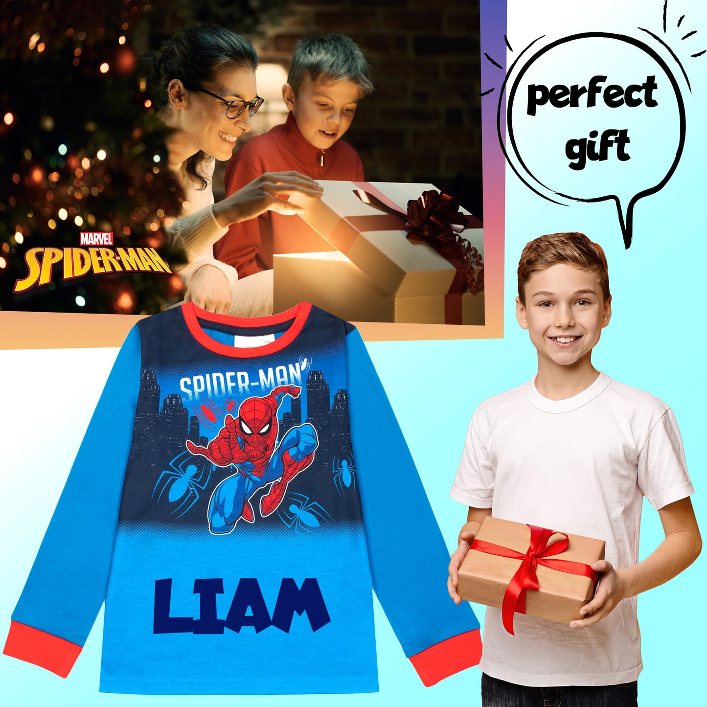 Marvel Spiderman Christmas Personalised Pyjama for Kids Long Sleeve Winter Pyjama Soft and Comfortable Gift for Boys PJ Set