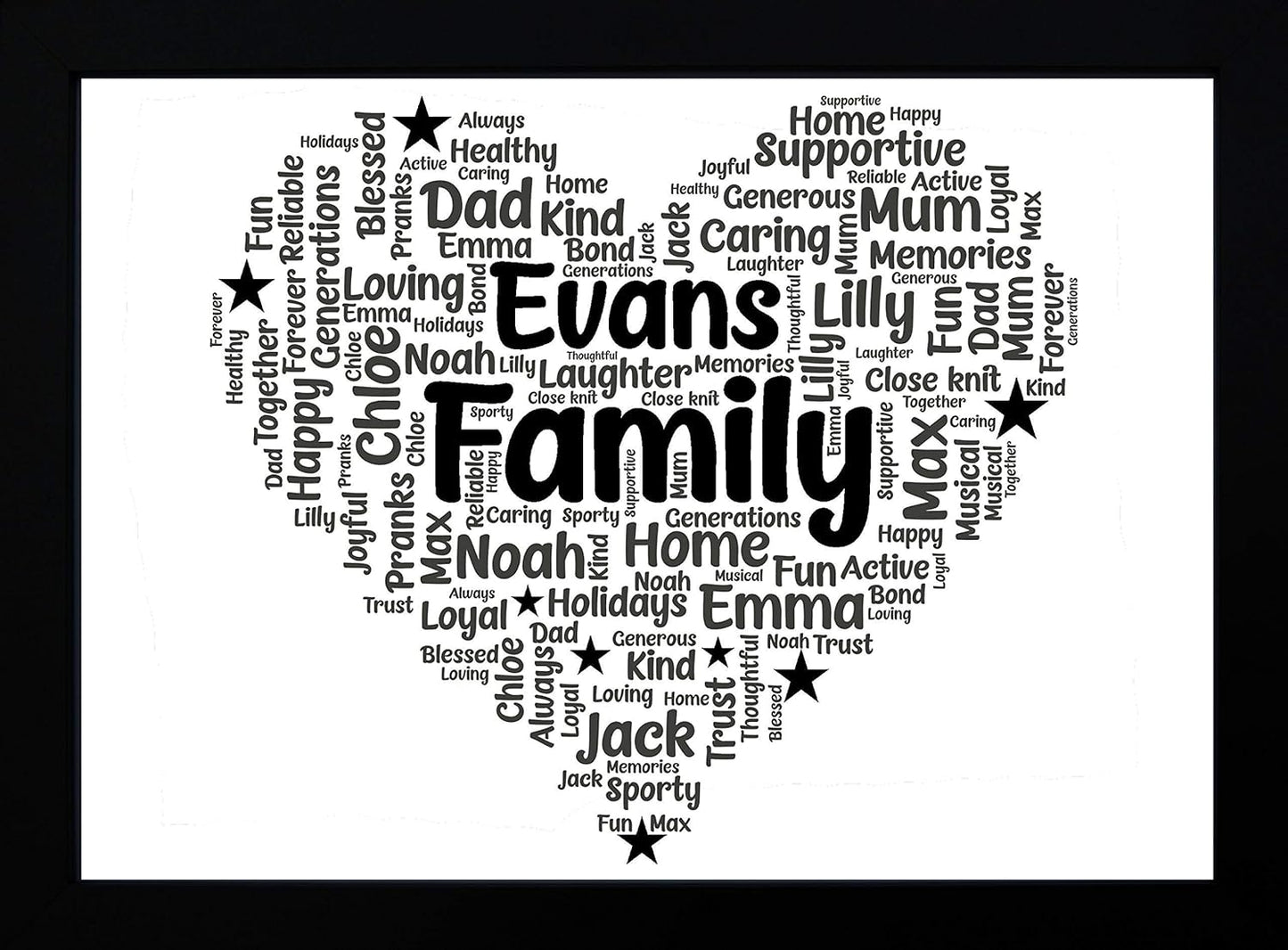 Personalised Family Print - Word Art Heart - Perfect personalised family gifts/Present Picture Wall Art Work Decor | Our Family Keepsake | A5, A4, A3 - Framed or Unframed Prints