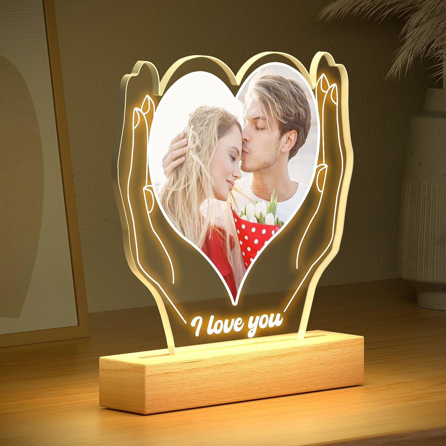 Personalised Anniversary Couples Gifts for Women and Men, Personalised Photo Frame with Photo, Customised Picture Frame with Night Light, Personalised Christmas Birthday Gifts for Her and Him