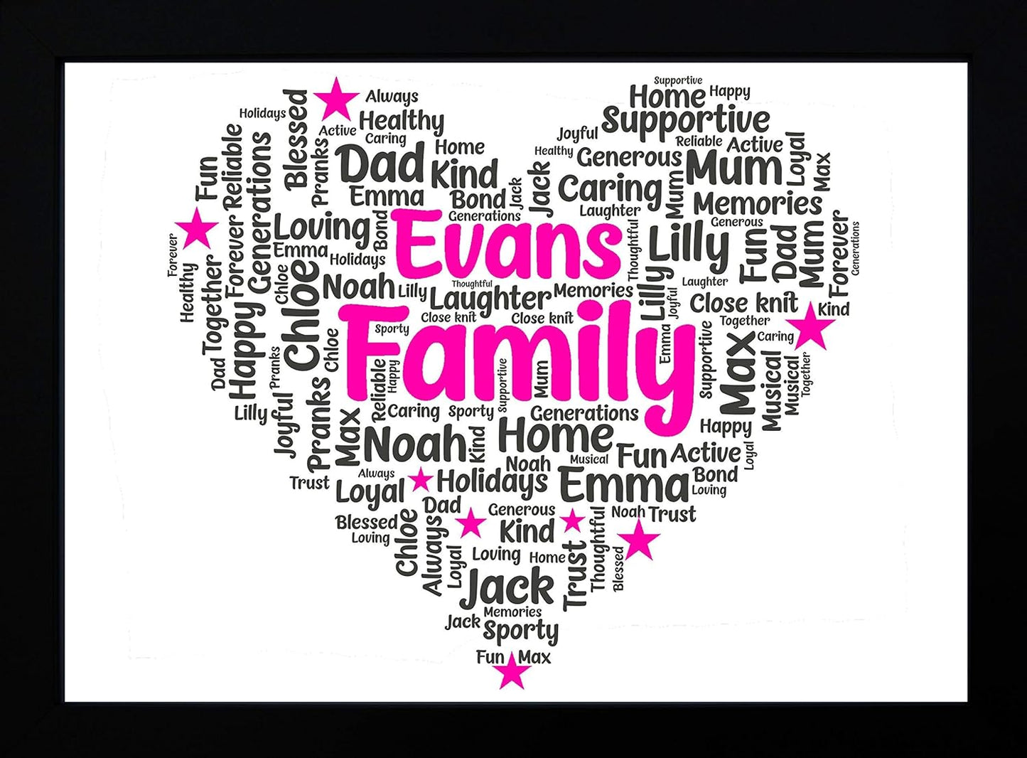 Personalised Family Print - Word Art Heart - Perfect personalised family gifts/Present Picture Wall Art Work Decor | Our Family Keepsake | A5, A4, A3 - Framed or Unframed Prints