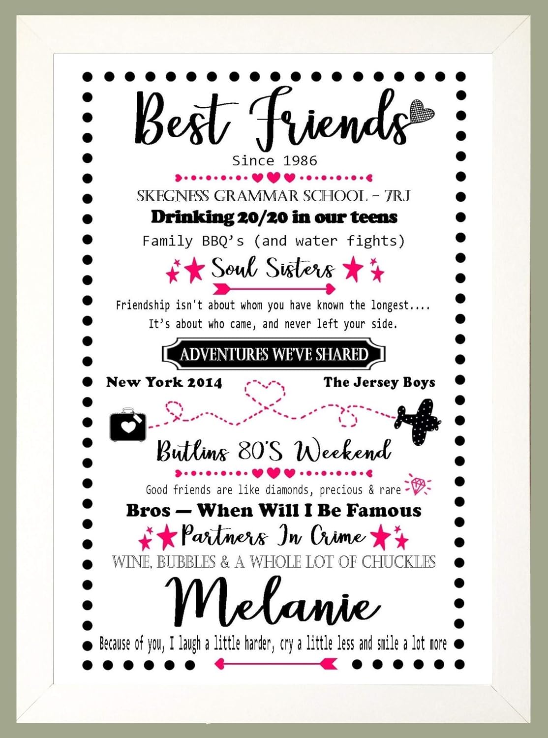 A Personalised A4 BEST FRIENDS BORDER Print - A Custom Made Gift To Celebrate Your Special Friendship - Memories Keepsake - SOLD AS PRINT ONLY OR A CHOICE OF FRAMES