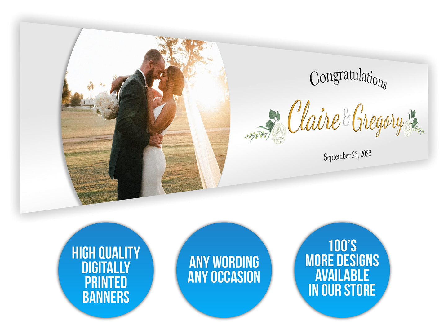 2 x Personalised Wedding Photo Banners - Any Name, Age and Occasion Custom (900mm x 210mm)