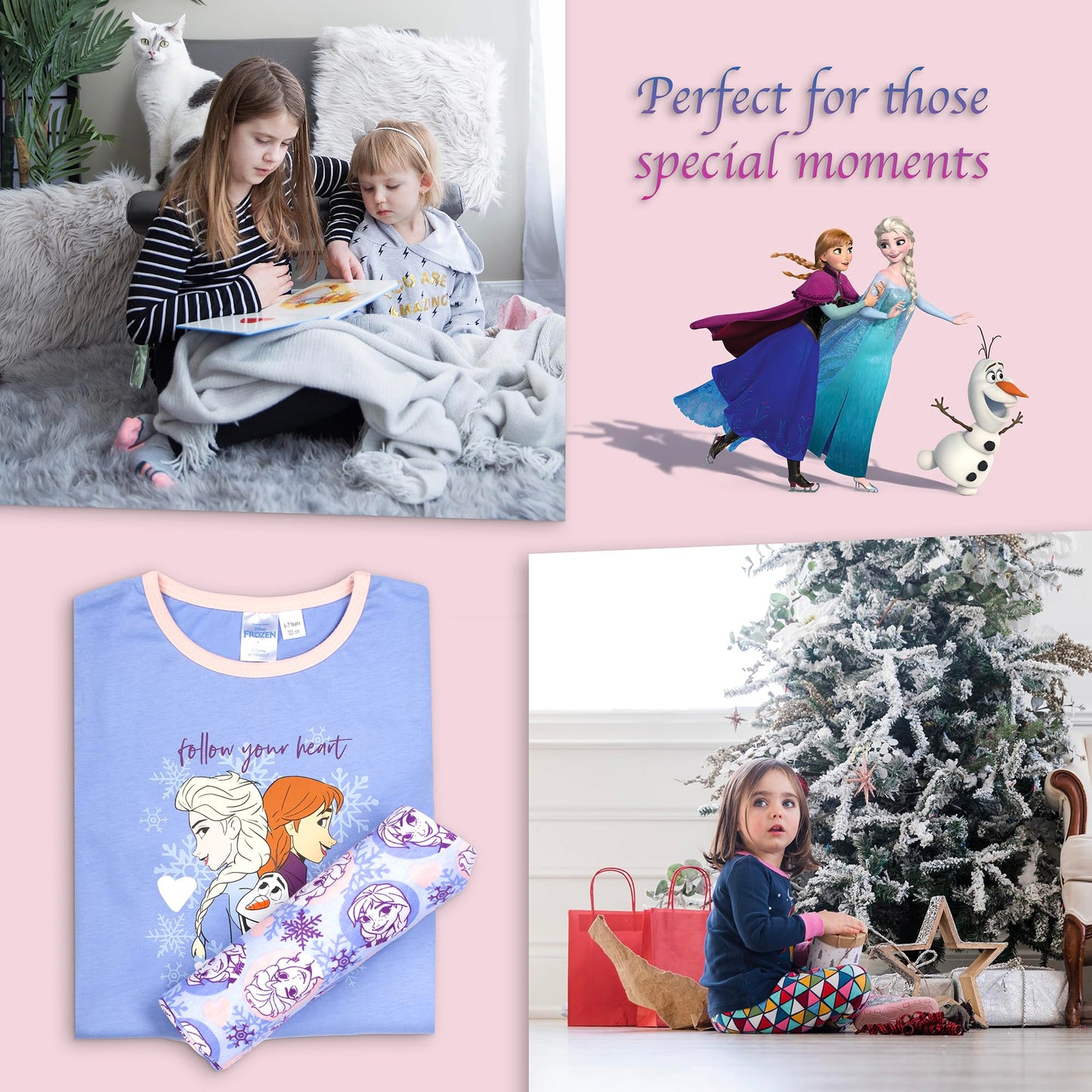 Disney - Personalised Frozen Long Sleeve Pyjama - 100% Cotton, Soft & Warm Winter PJs for Girls - Anna & Elsa Design - Great