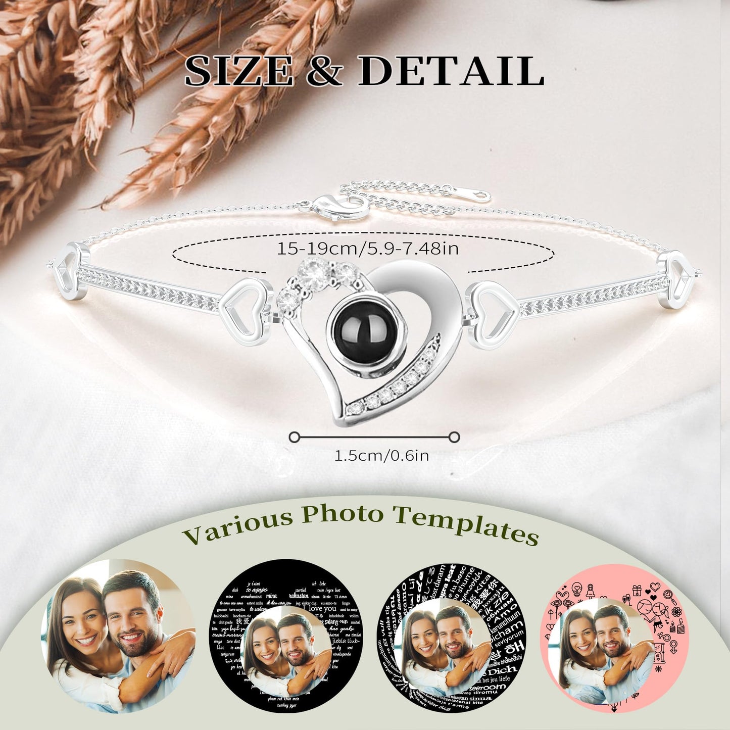 Photo Bracelet Personalised Projection Bracelets with Picture inside Birthday Anniversary Memorial Gifts for Girlfriend Women Her Best Friend