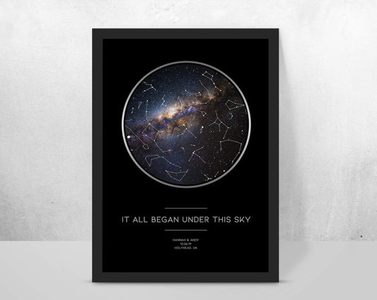 forefrontdesigns Personalised The Day it Began Star map chart astronomical Poster Print Framed/unframed