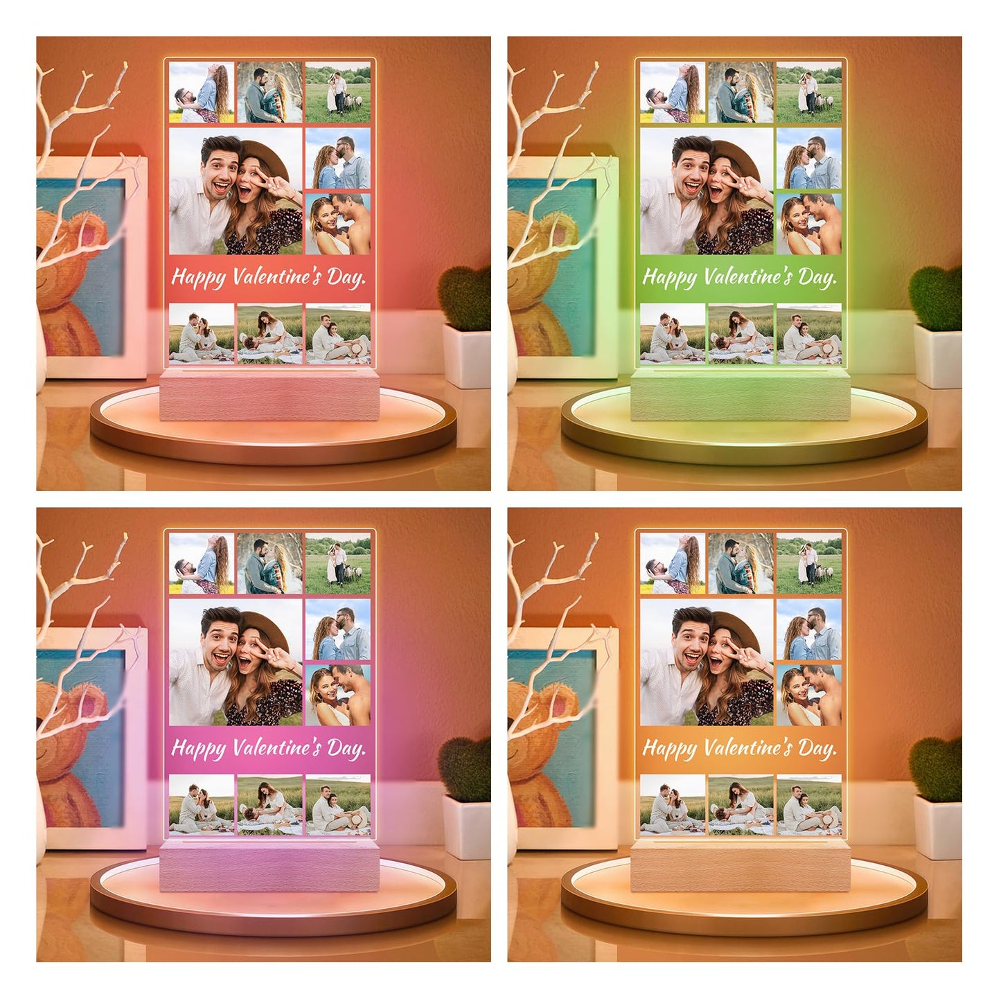 Personalised Anniversary Couples Gifts for Women and Men, Personalised Photo Frame with Photo, Customised Picture Frame with Night Light, Personalised Christmas Birthday Gifts for Her and Him