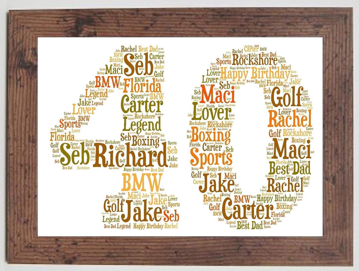 Personalised 16th 21st 30th 40th 50th 60th 70th 80th Framed Birthday A4 Print Gift Keepsake, Any age - Sold as an A4 print on High Quality Card in a choice of frames - Colours of the woodland