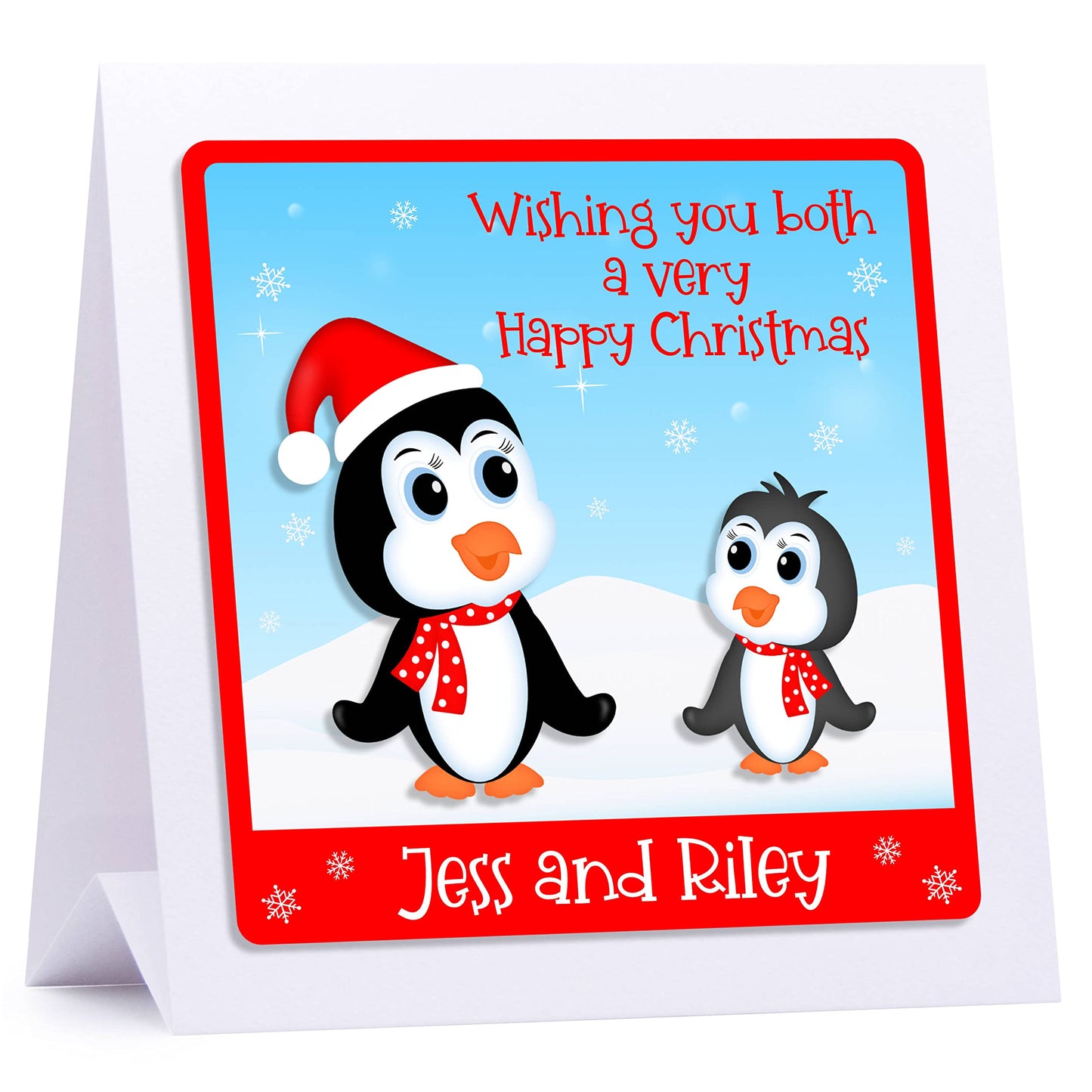 Personalised Christmas Card Family Christmas Card Snowmen - Embellished With Glittering Crystals From Swarovski Family or Couple 1-12 names