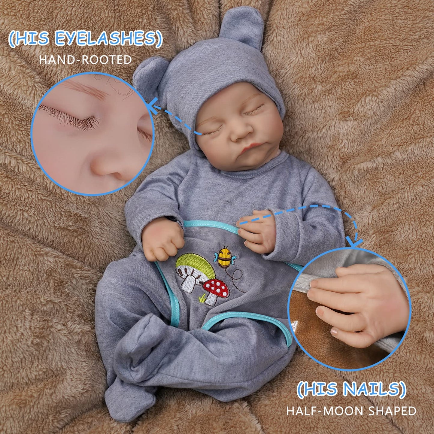 BABESIDE Reborn Dolls Boy - 17 Inches Hand-made Washable Reborn Babies So-ft Vin-yl Body with Clothes, Reborn-Baby Doll Looks Like a Real Baby (Closed-Eyes Boy)