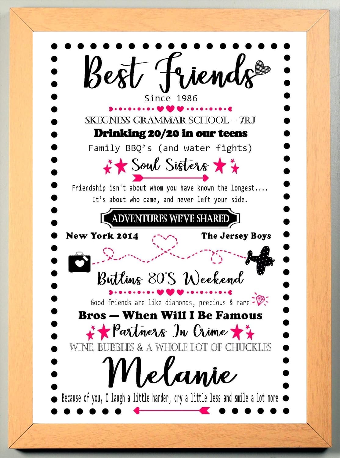 A Personalised A4 BEST FRIENDS BORDER Print - A Custom Made Gift To Celebrate Your Special Friendship - Memories Keepsake - SOLD AS PRINT ONLY OR A CHOICE OF FRAMES