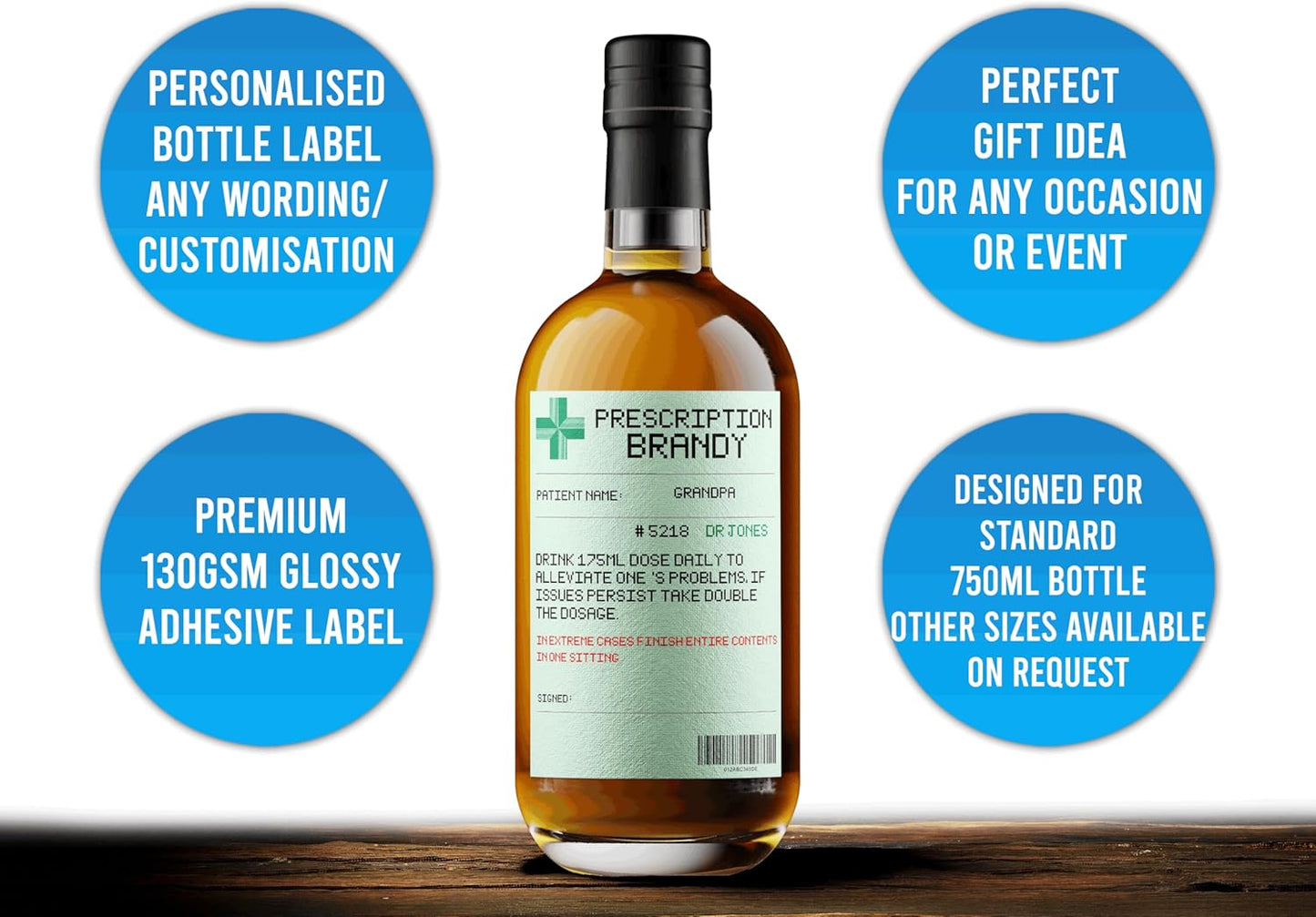 Personalised Prescription Brandy Bottle Label Custom - Any Wording