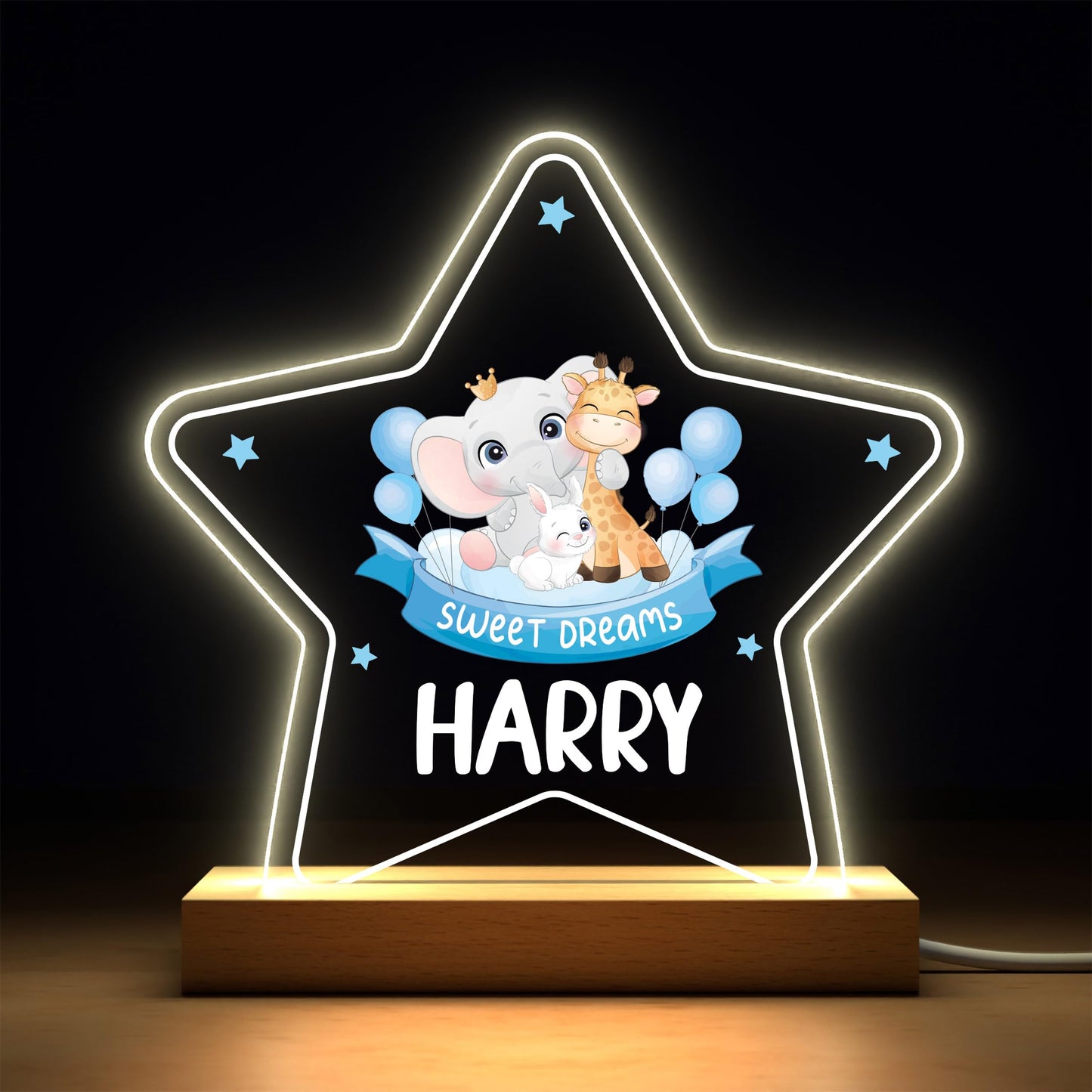 Baby Boy Christening Gifts, Personalised Christening Gifts For Boy Son Grandson, Jungle Safari Animal LED Night Light With Childs Name