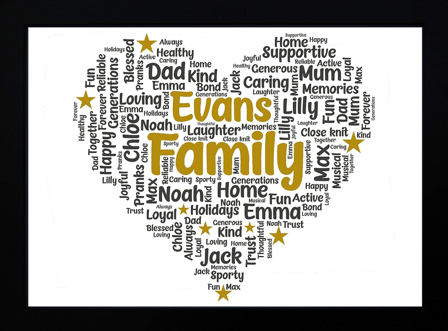 Personalised Family Print - Word Art Heart - Perfect personalised family gifts/Present Picture Wall Art Work Decor | Our Family Keepsake | A5, A4, A3 - Framed or Unframed Prints