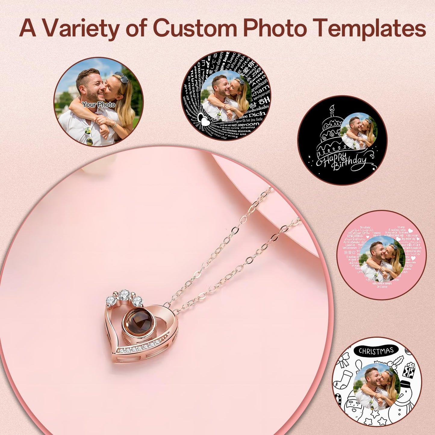 JONZIN Photo Necklace Custom Projection Necklace with Picture inside Personalised Necklace for Women Birthday Anniversary Memorial Gifts for Mother Daughter Girlfriend Wife