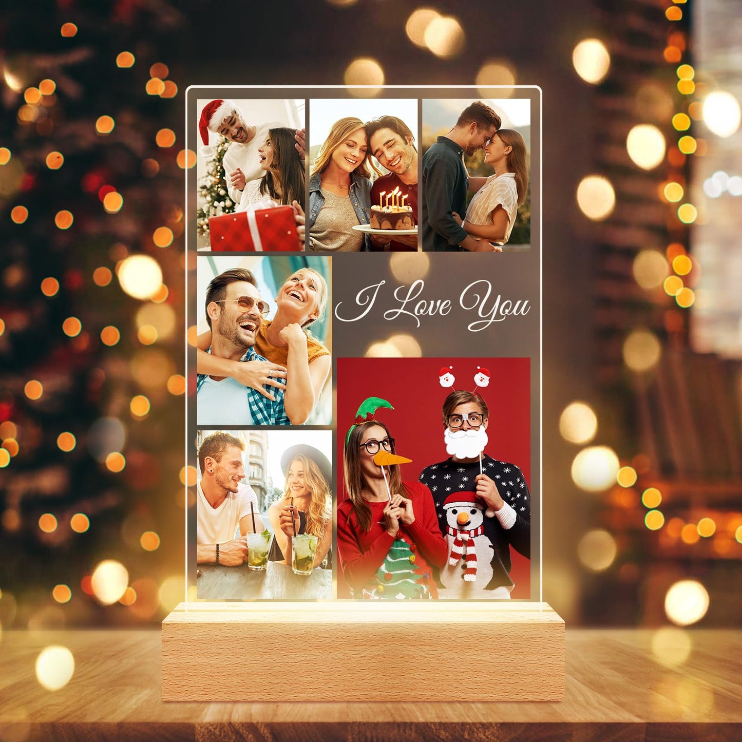 Personalised Anniversary Birthday Gifts for Women & Men, Custom Photo Frame with Night Light, Personalized Acrylic Plaque with Photos, Personalised Christmas Couples Gifts for Him & Her