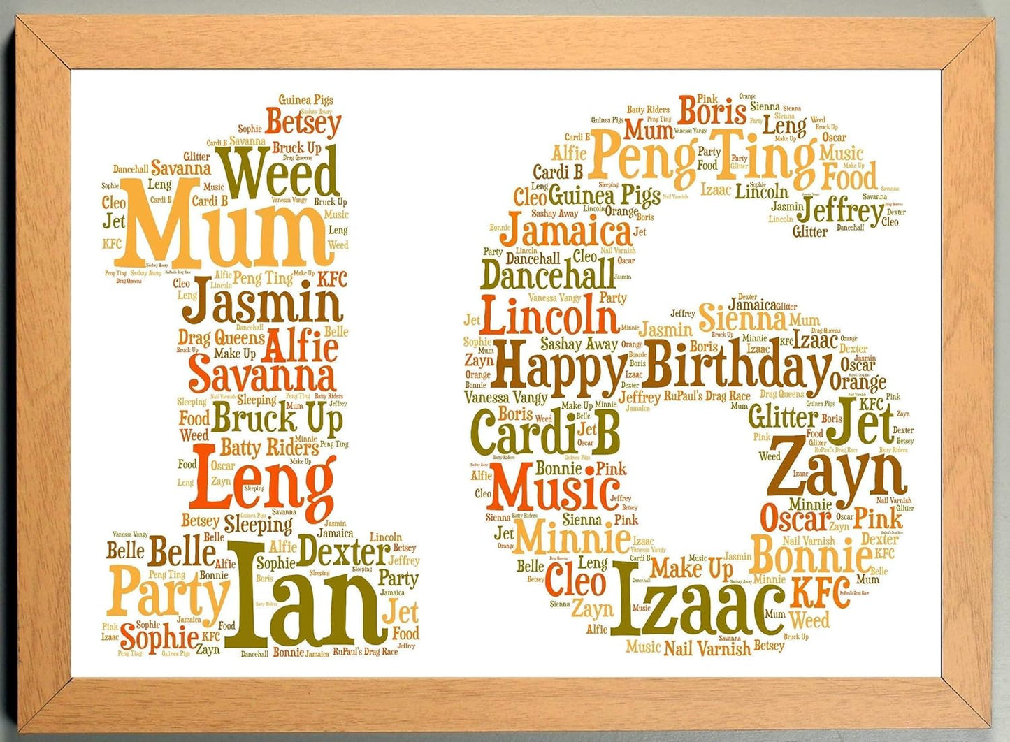 Personalised 16th 21st 30th 40th 50th 60th 70th 80th Framed Birthday A4 Print Gift Keepsake, Any age - Sold as an A4 print on High Quality Card in a choice of frames - Colours of the woodland