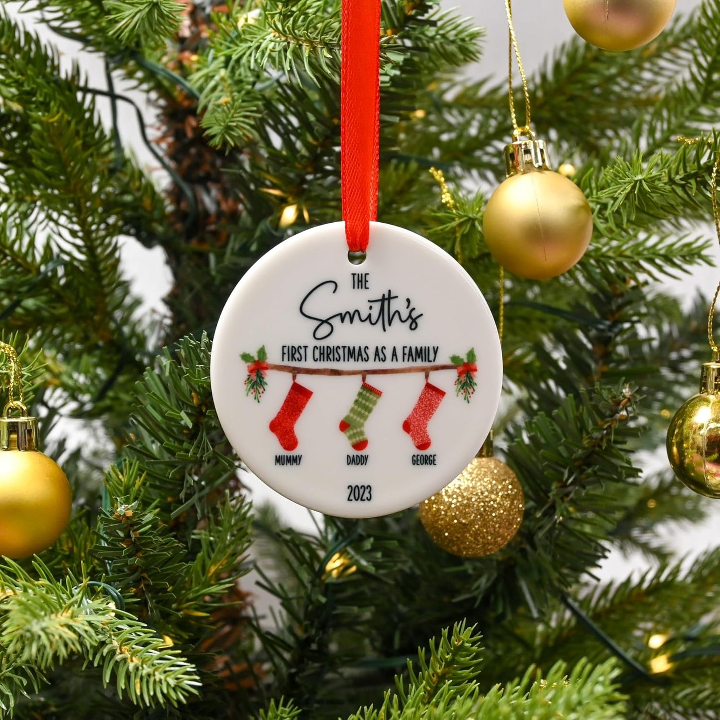 First Christmas as A Family Bauble with Gift Box, Personalised Family Christmas Ornament, Hanging Stockings, Custom 2024 Tree Decoration, Family Gift, Festive Xmas Present, Family Bauble, Keepsake