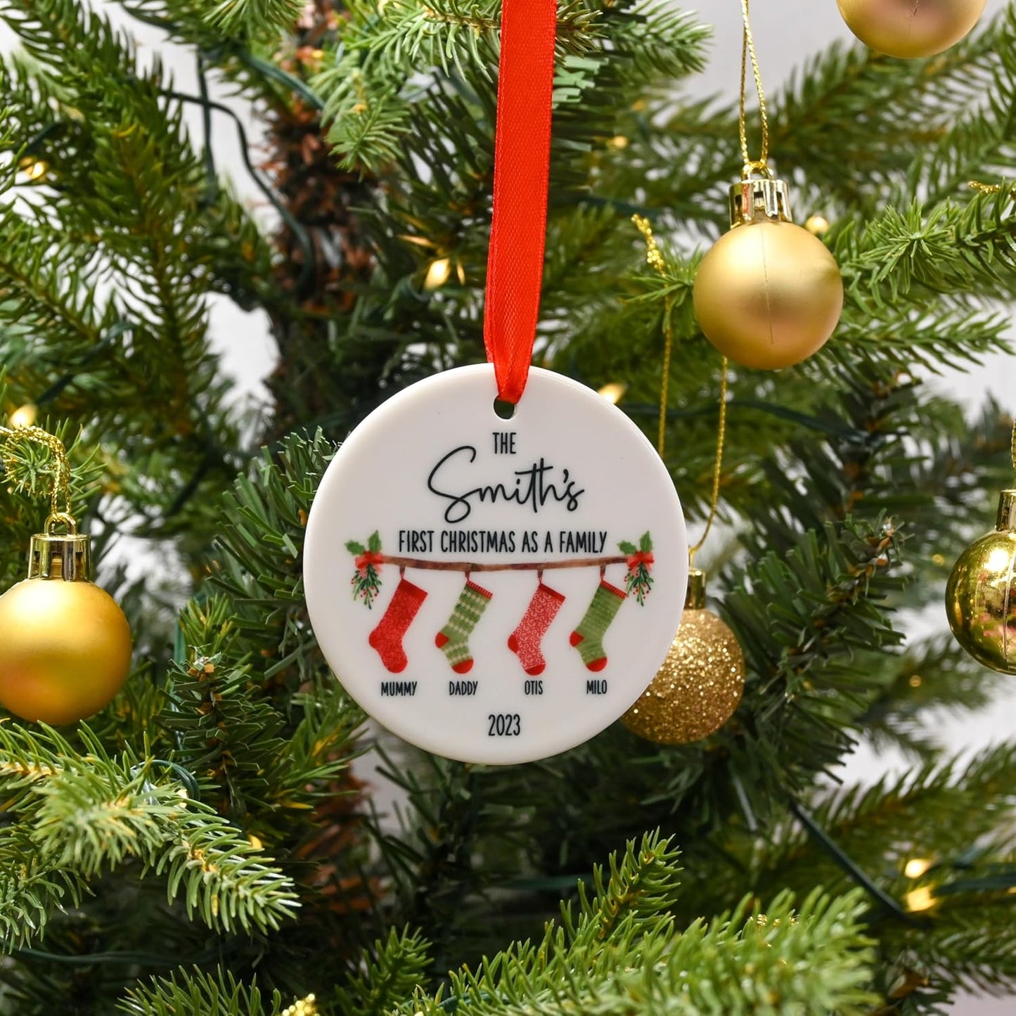 First Christmas as A Family Bauble with Gift Box, Personalised Family Christmas Ornament, Hanging Stockings, Custom 2024 Tree Decoration, Family Gift, Festive Xmas Present, Family Bauble, Keepsake