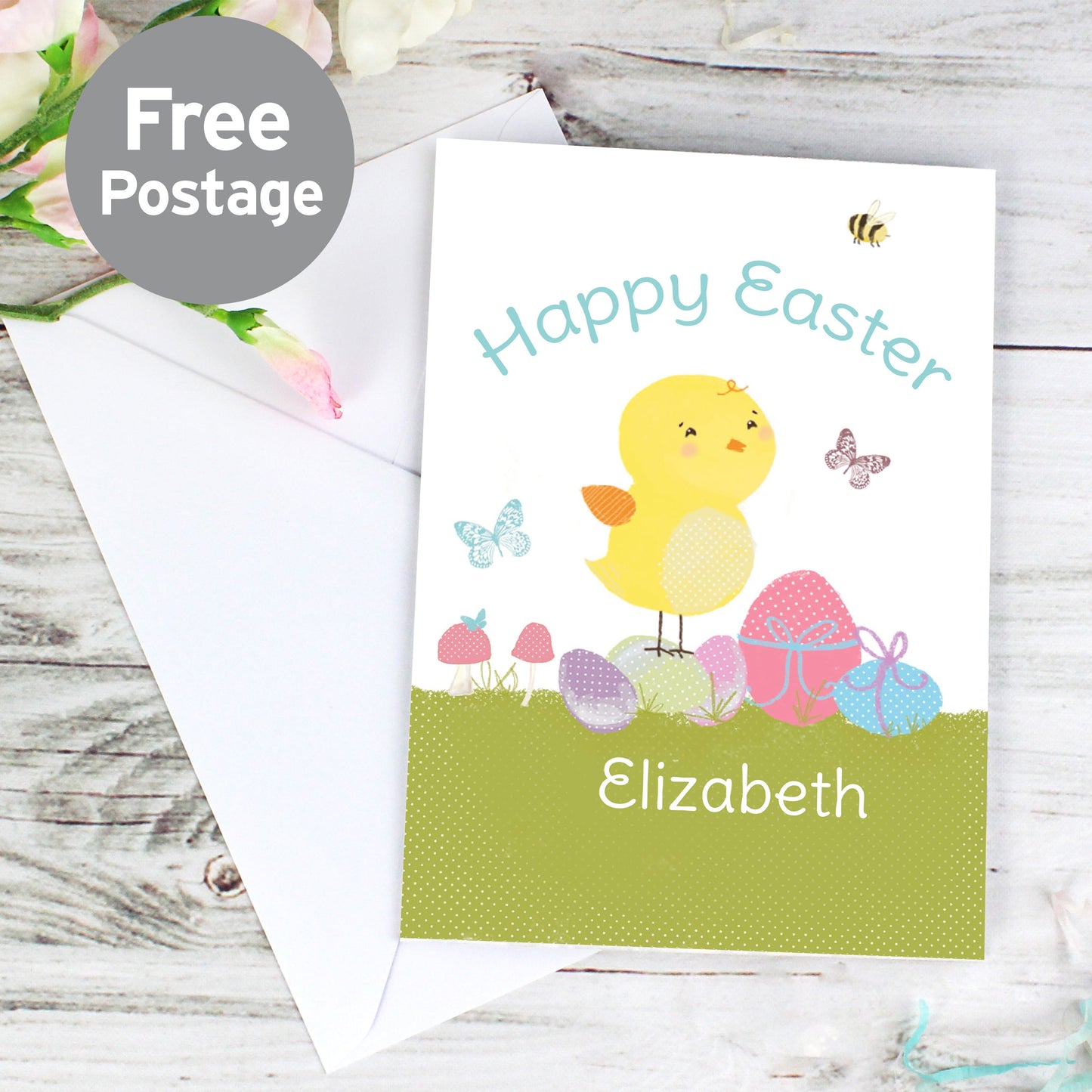 Personalised Easter Meadow Chick Card