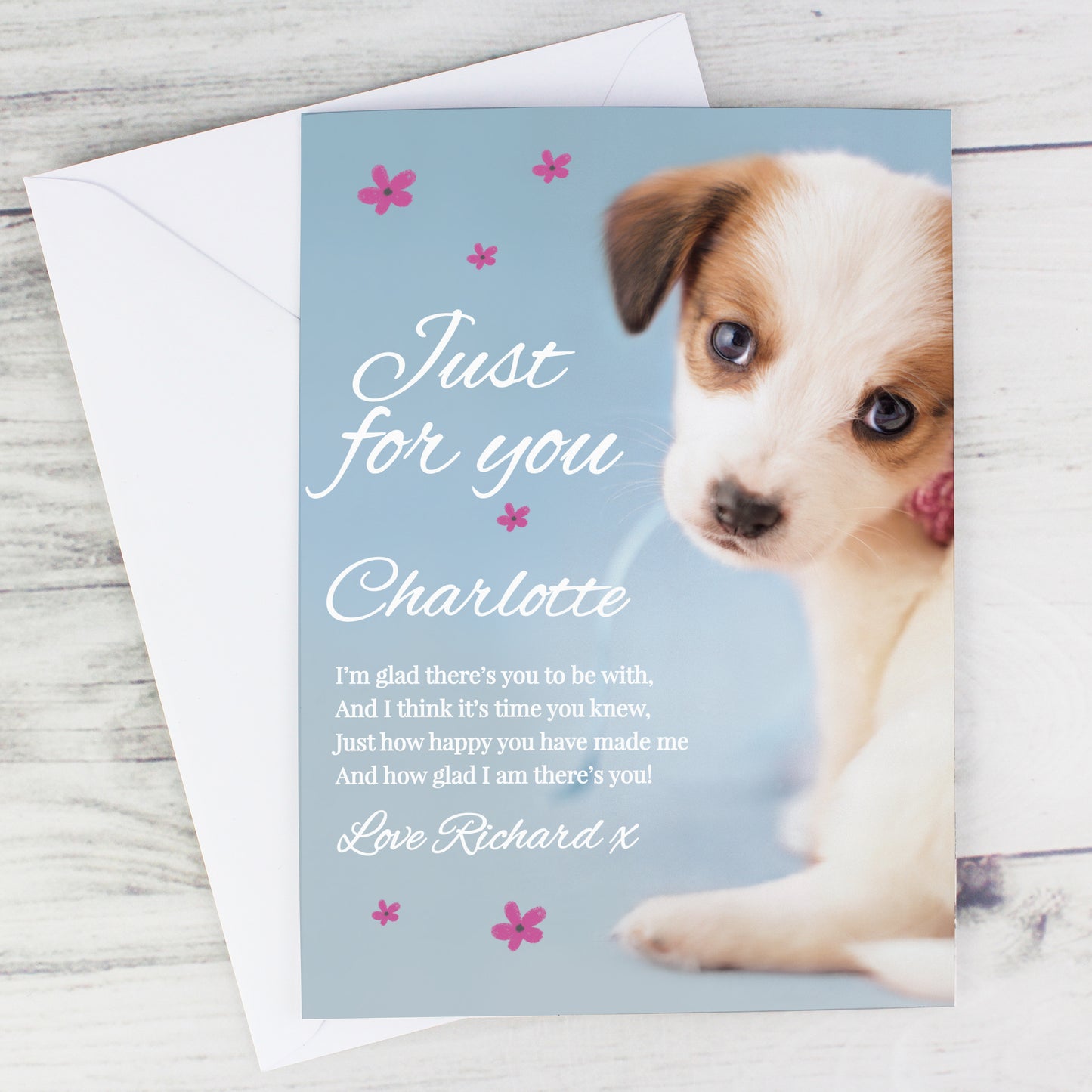 Personalised Rachael Hale 'Just for You' Puppy Card