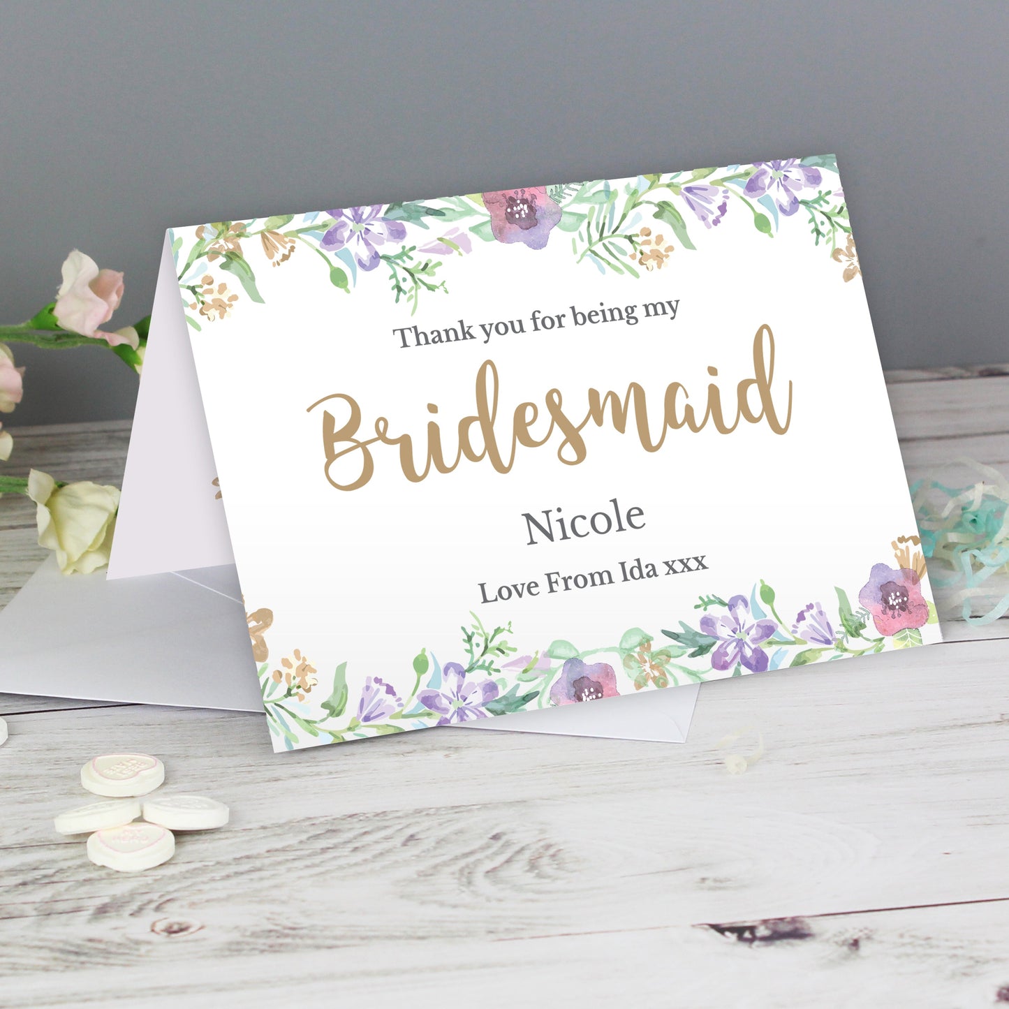 Personalised Bridesmaid 'Floral Watercolour Wedding' Card