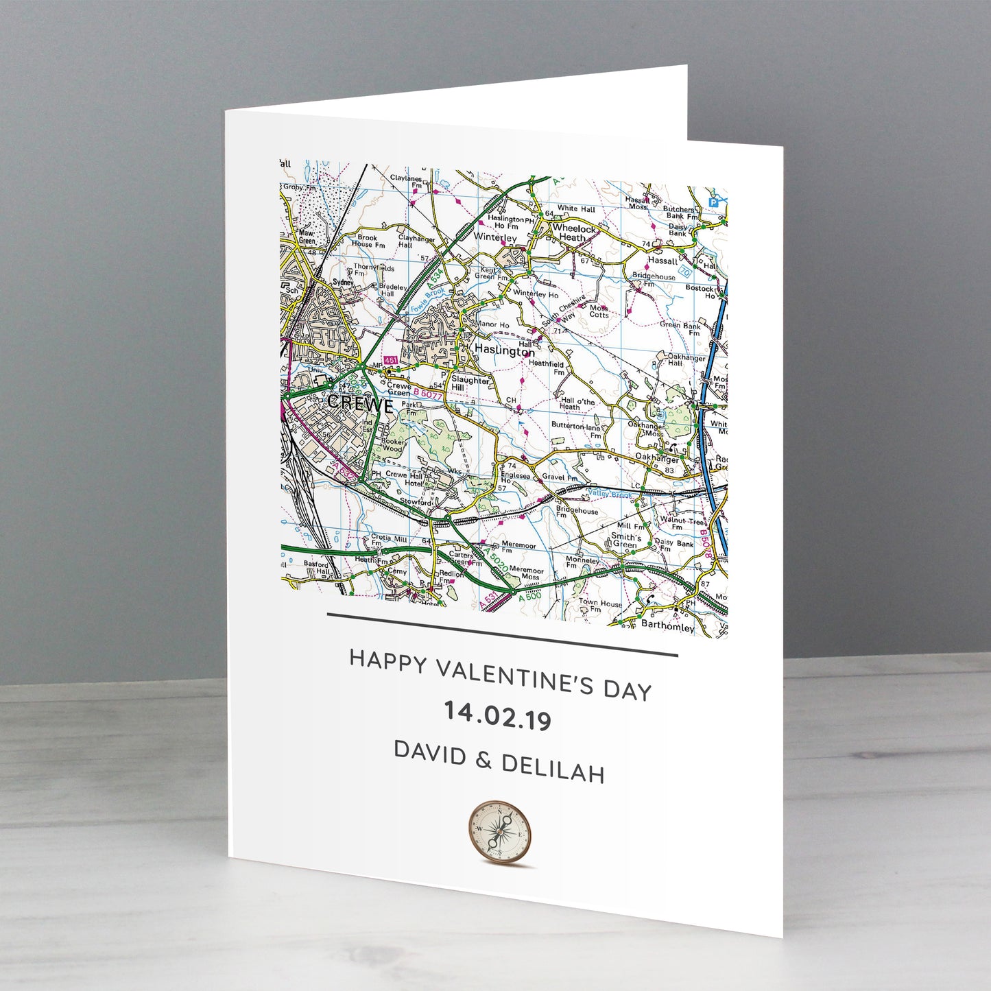 Personalised Present Day Map Compass Card