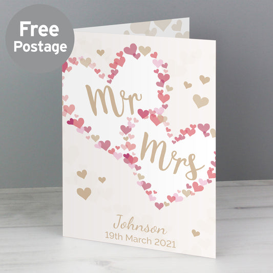 Personalised Mr & Mrs Confetti Hearts Wedding Card