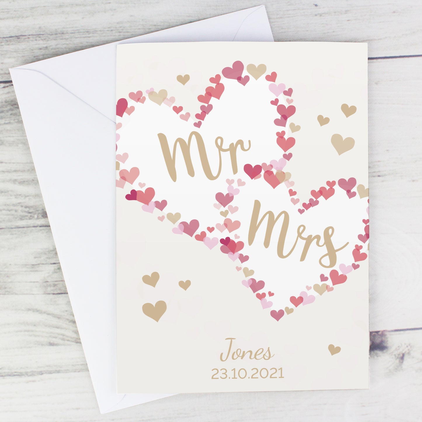 Personalised Mr & Mrs Confetti Hearts Wedding Card