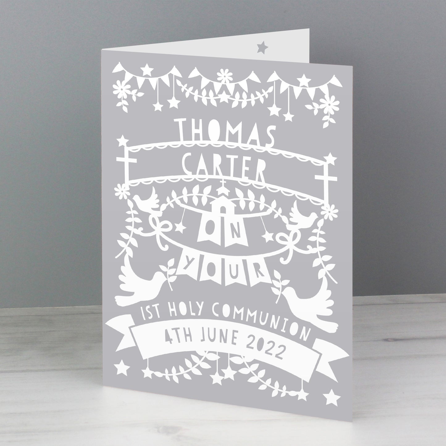 Personalised Grey Papercut Style Card