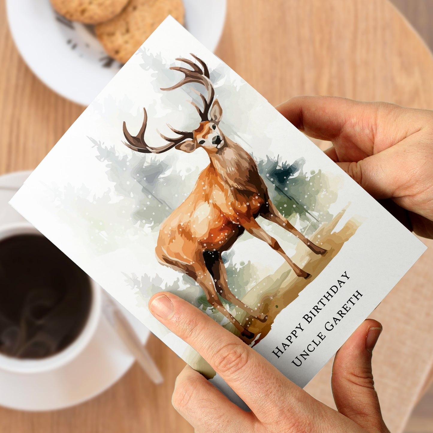 Personalised Watercolour Stag Greetings Card